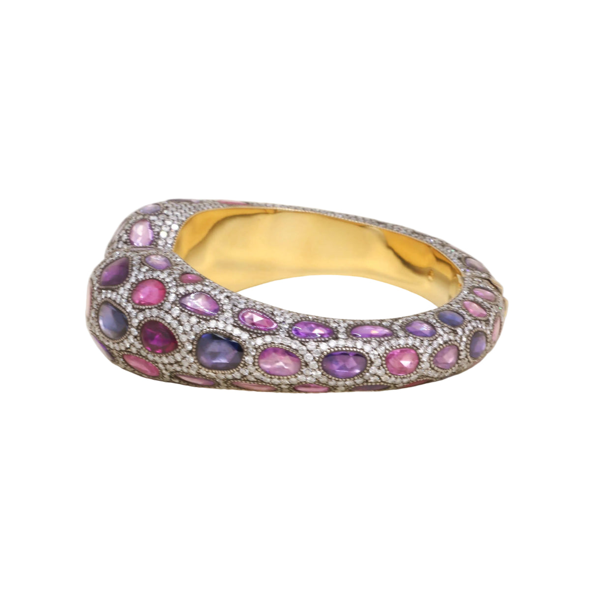 Bracelet Jonc ANDRÉ MARCHA en or jaune, argent, saphirs et diamants