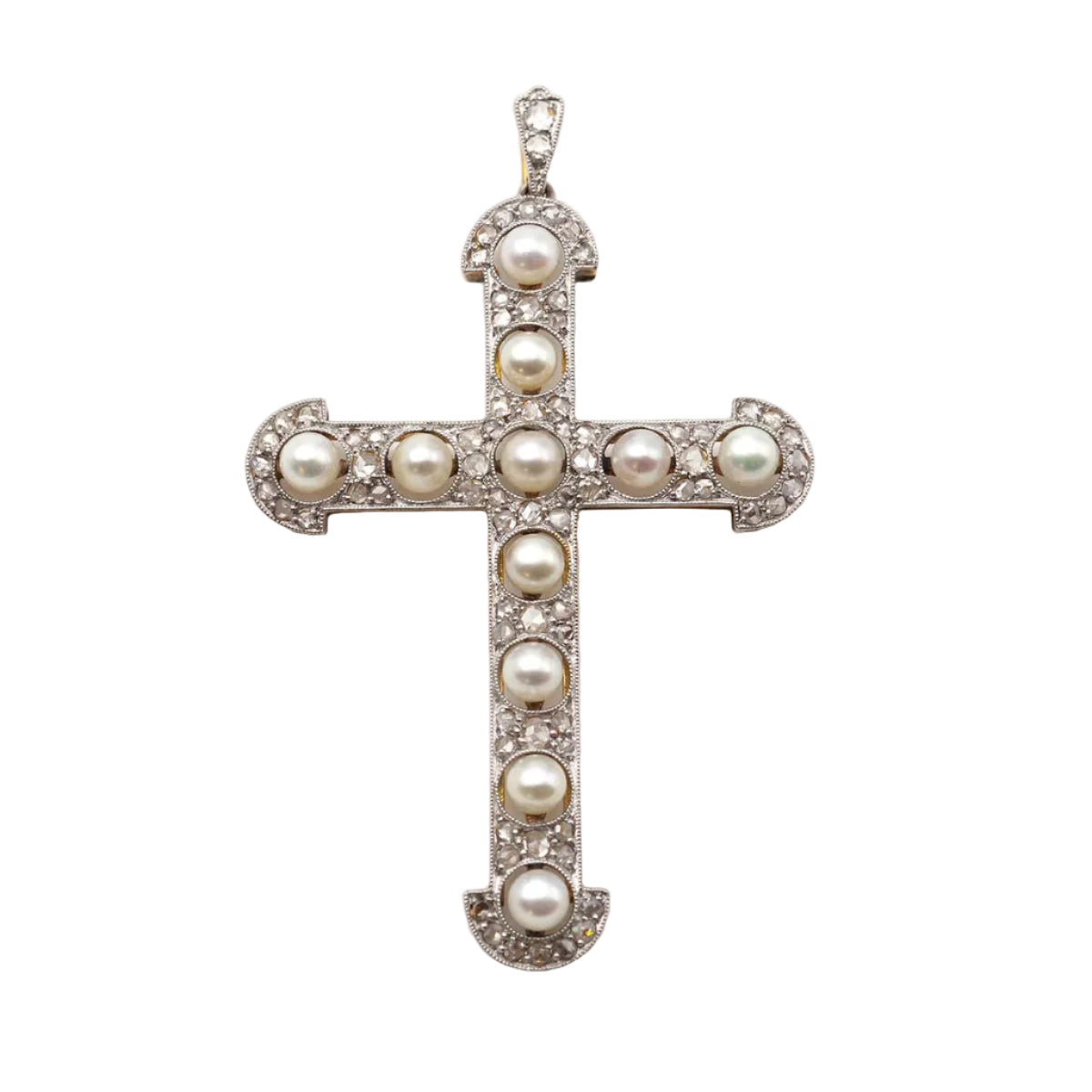 Pendentif en or jaune, platine, perles et diamants