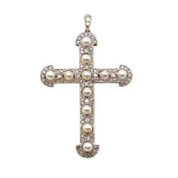 Pendentif en or jaune, platine, perles et diamants