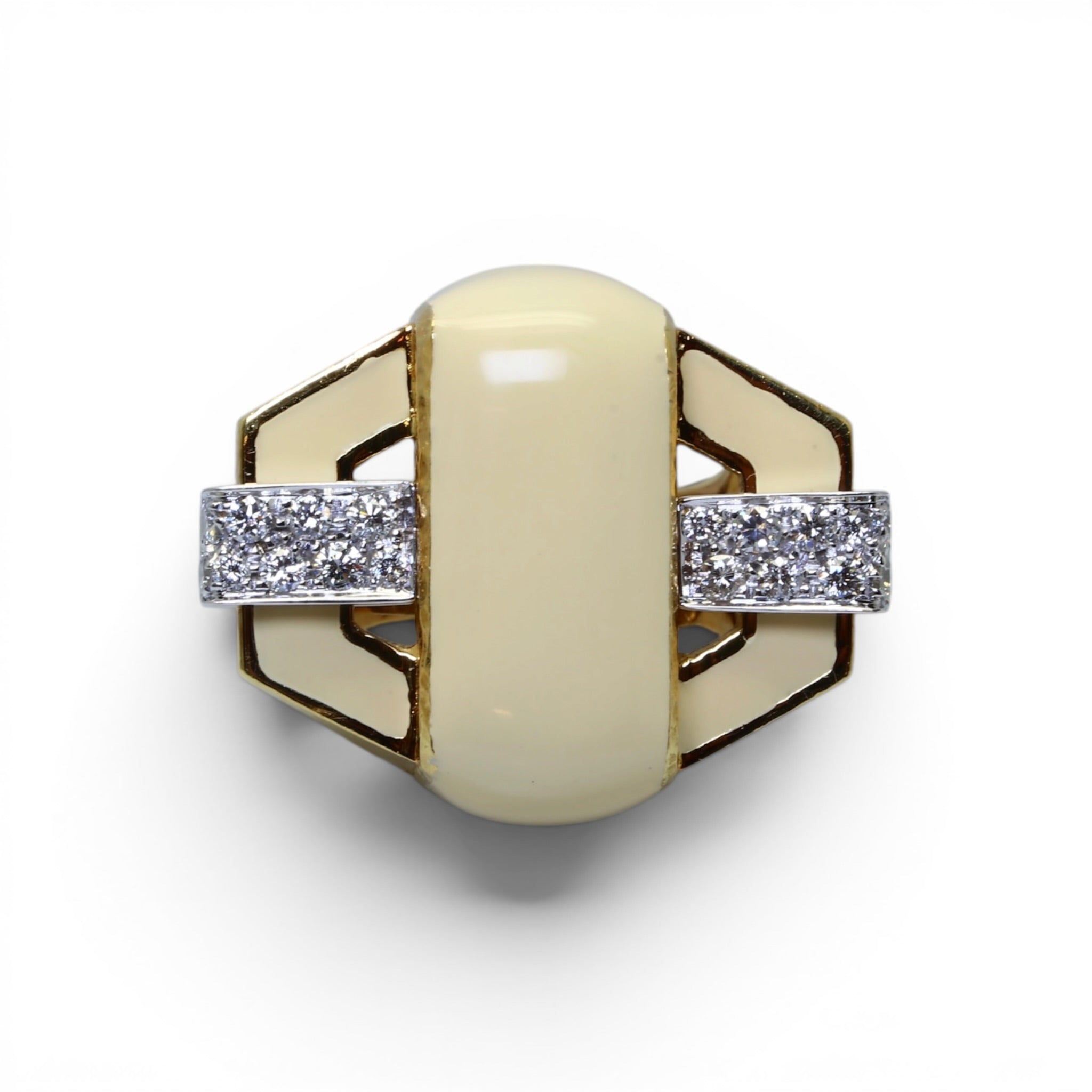 Bague Tank DAVID WEBB en or jaune, émail et diamants