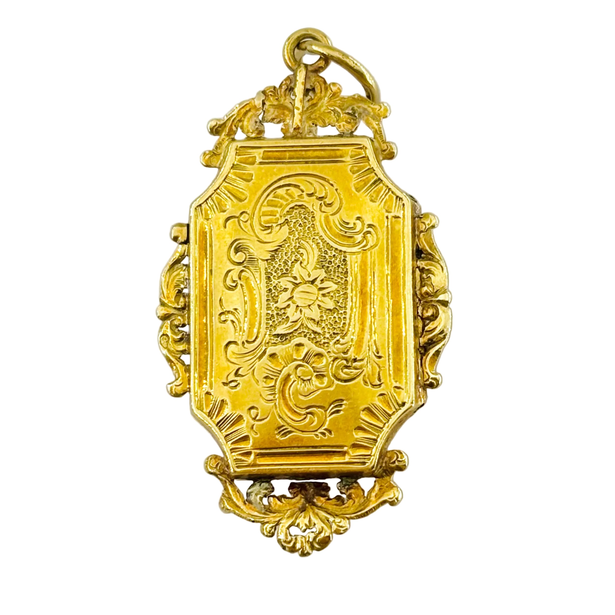 Médaillon en or jaune, perles et émeraudes