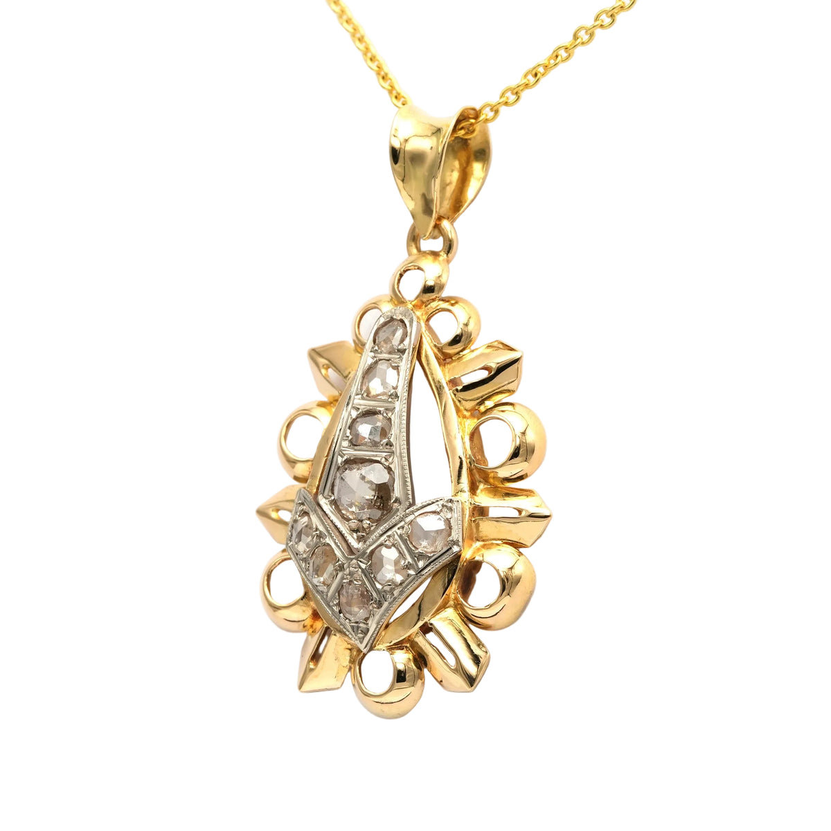 Pendentif en or blanc, or jaune et diamants