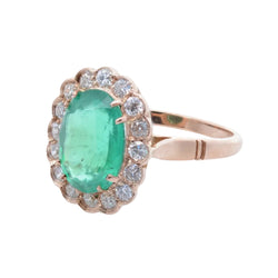 Bague Entourage en or rose, émeraude et diamants