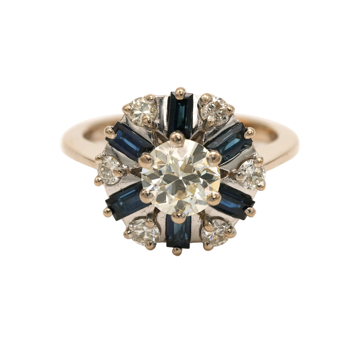 Bague Entourage en or blanc, saphirs et diamants