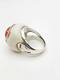 Bague Cocktail LUCIANO SOMENZI en or blanc, agate, corail et diamants