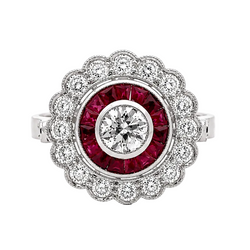 Bague Entourage en platine, rubis et diamants