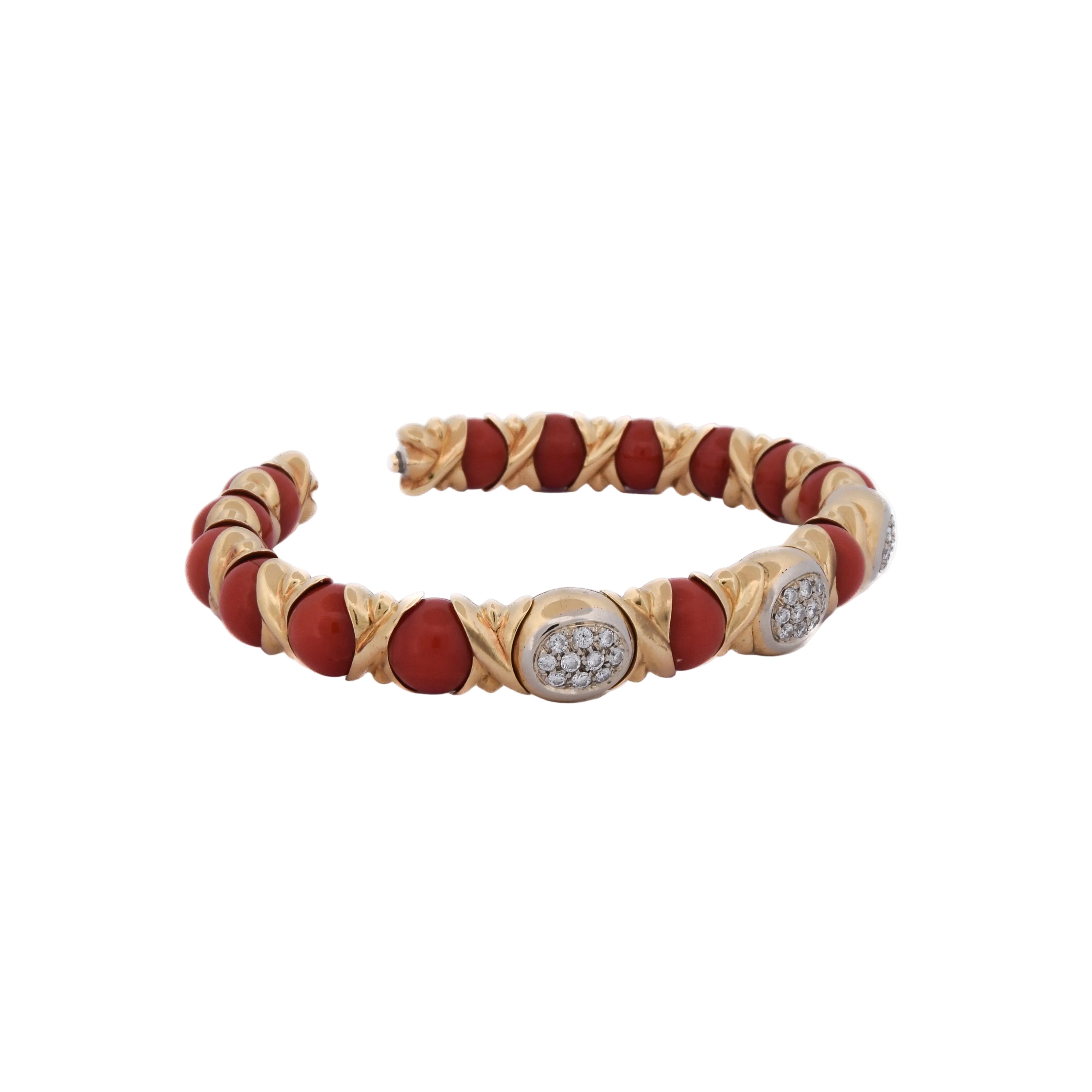 Bracelet Jonc CHANTECLER CAPRI en or jaune, corail et diamants