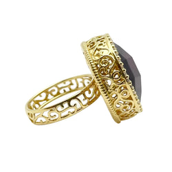 Bague Cocktail en or jaune, quartz et diamants