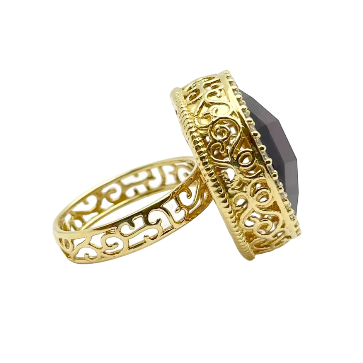 Bague Cocktail en or jaune, quartz et diamants