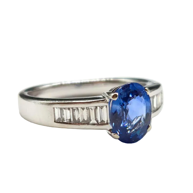 Bague Solitaire en or blanc, saphir et diamants