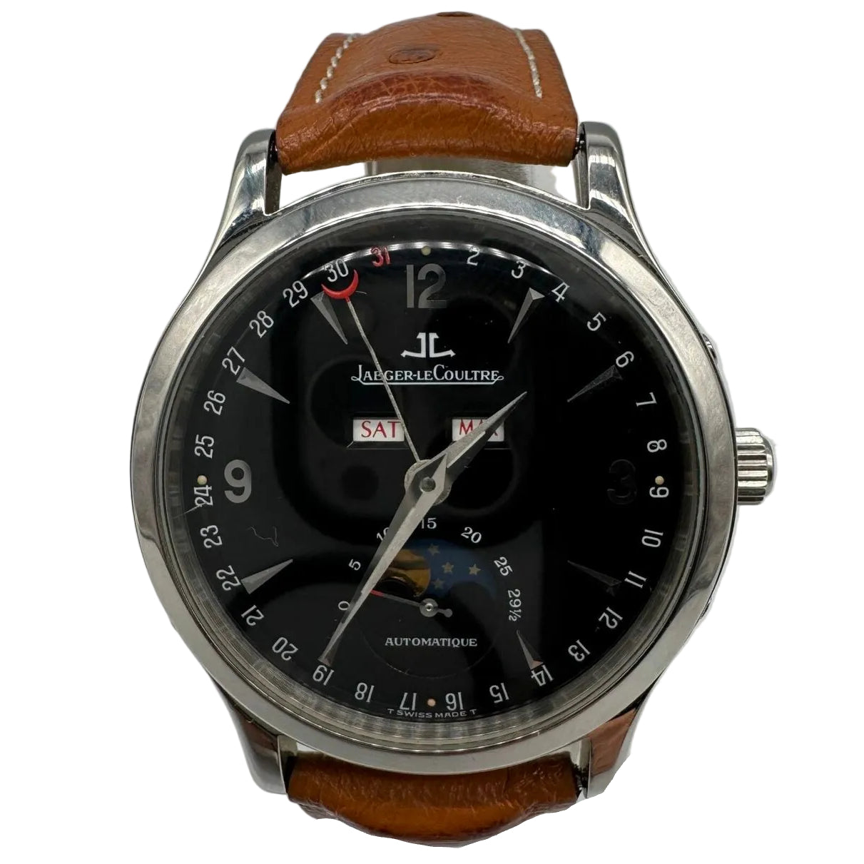 Montre JAEGER-LECOULTRE "Master Control" en acier et cuir