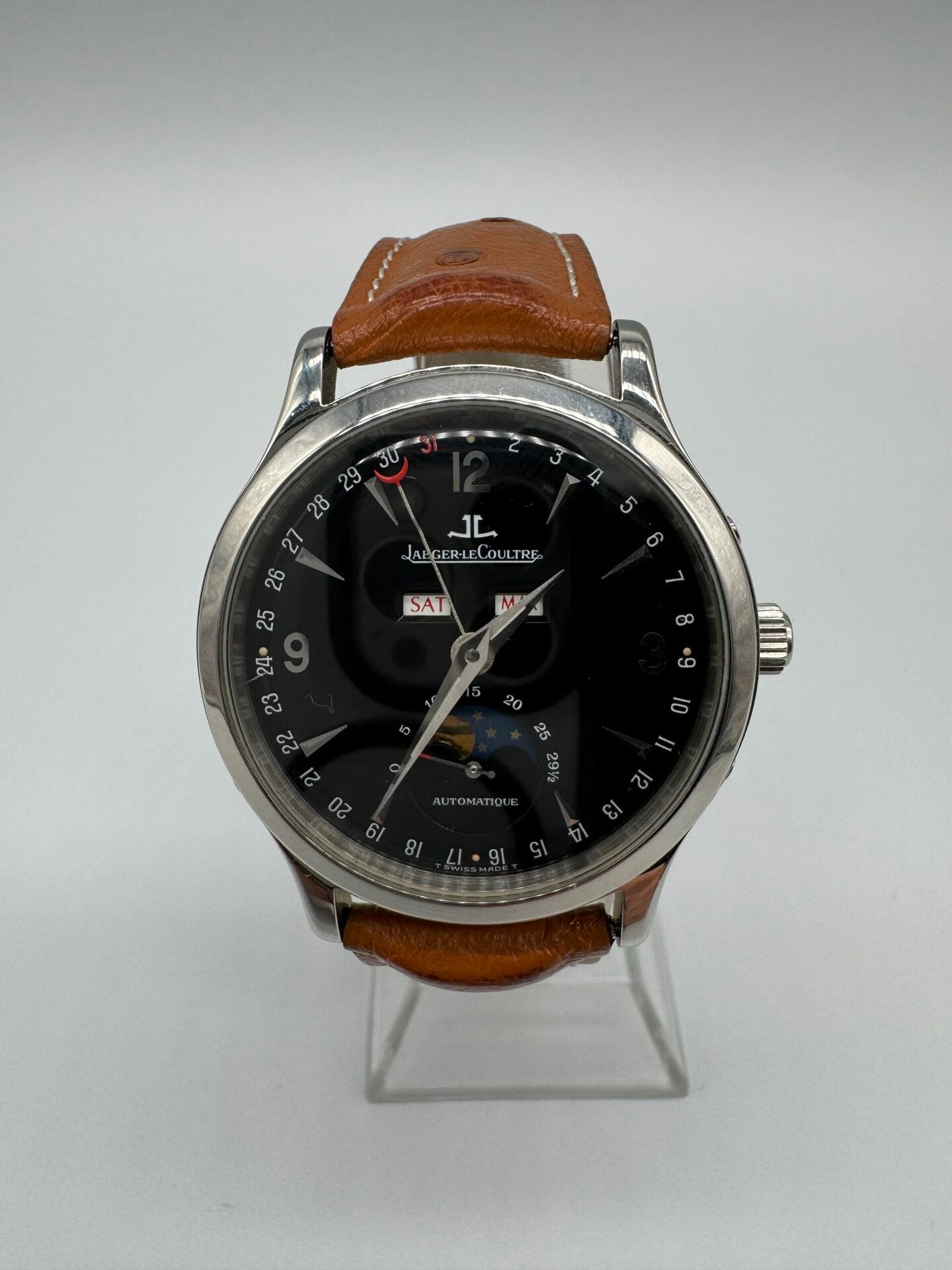 Montre JAEGER-LECOULTRE "Master Control" en acier et cuir