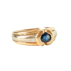 Bague Jonc en or blanc, or jaune et saphir