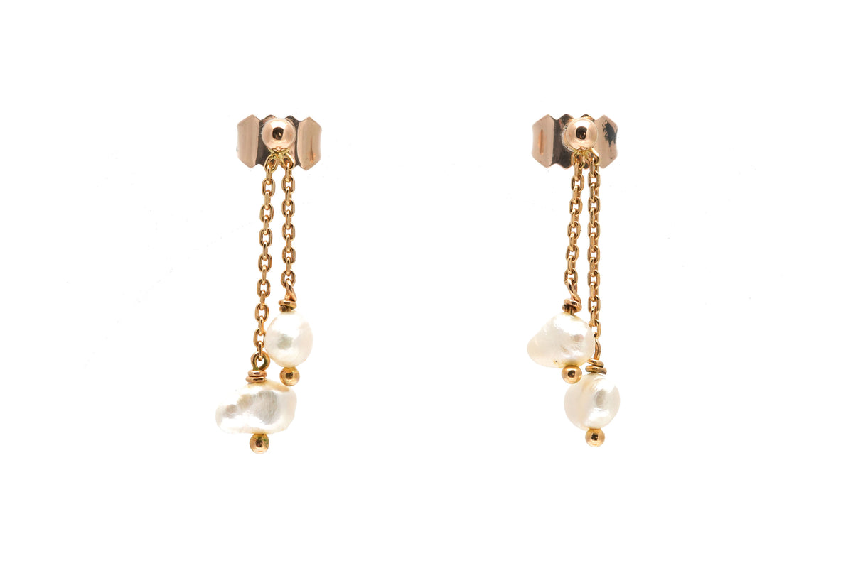 Boucles d'oreilles Pendantes en or jaune et perles