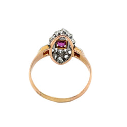 Bague Marquise en or rose, platine, rubis et diamants