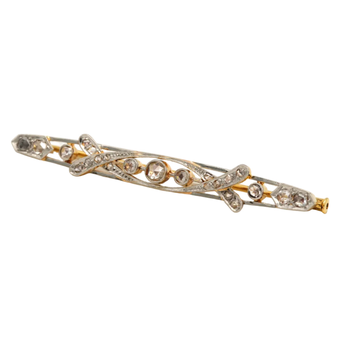 Broche Barrette en or blanc, or jaune et diamants