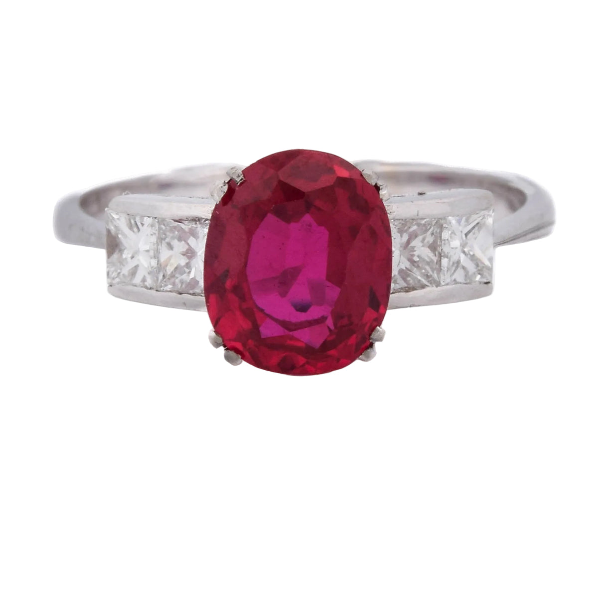 Bague Trilogie en or blanc, rubis et diamants