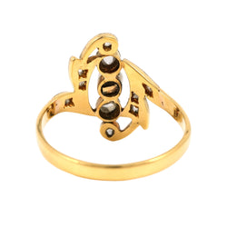 Bague en or jaune, perle et diamants