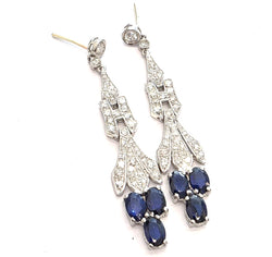 Boucles d'oreilles Pendantes en platine, saphirs et diamants