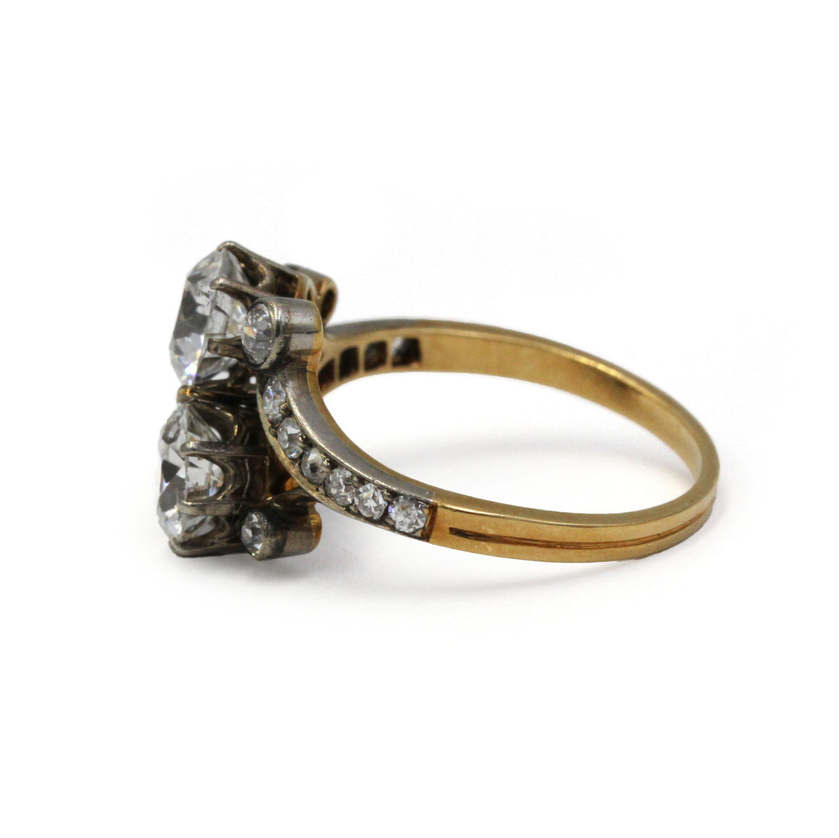 Bague Toi & Moi en or jaune, argent et diamants