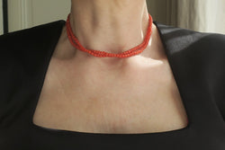 Collier Choker deux rangs en corail de Méditerranée et or Rose