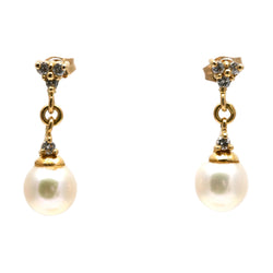 Boucles d'oreilles Pendantes en or jaune, perles et diamants