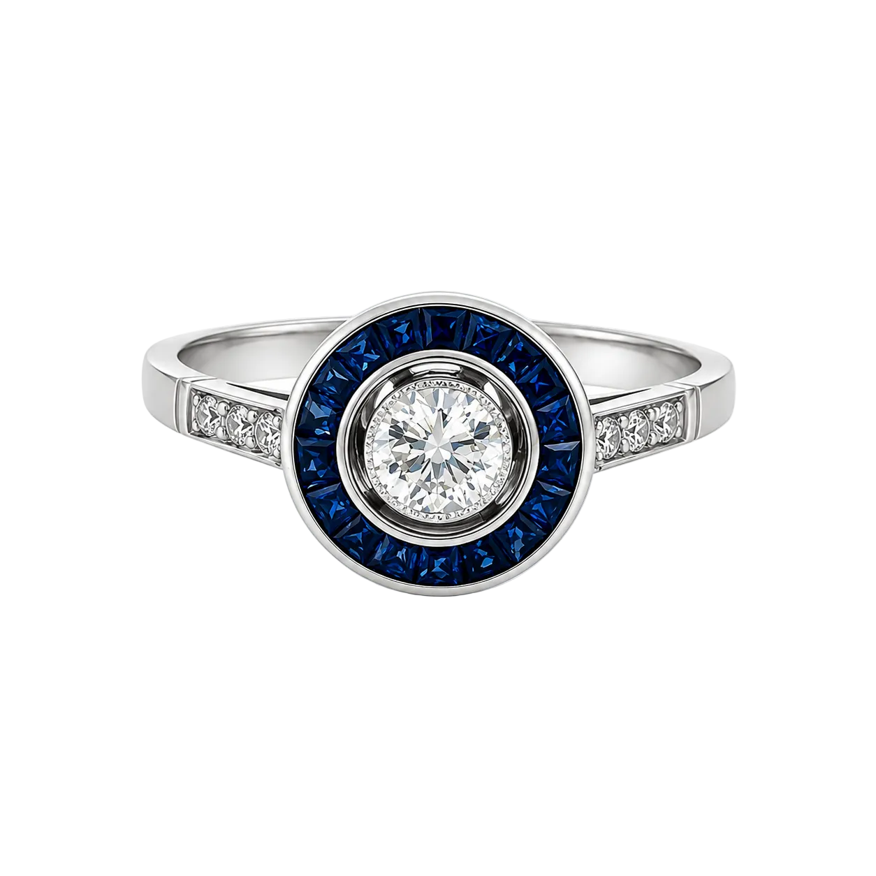Bague Entourage en platine, saphirs et diamants