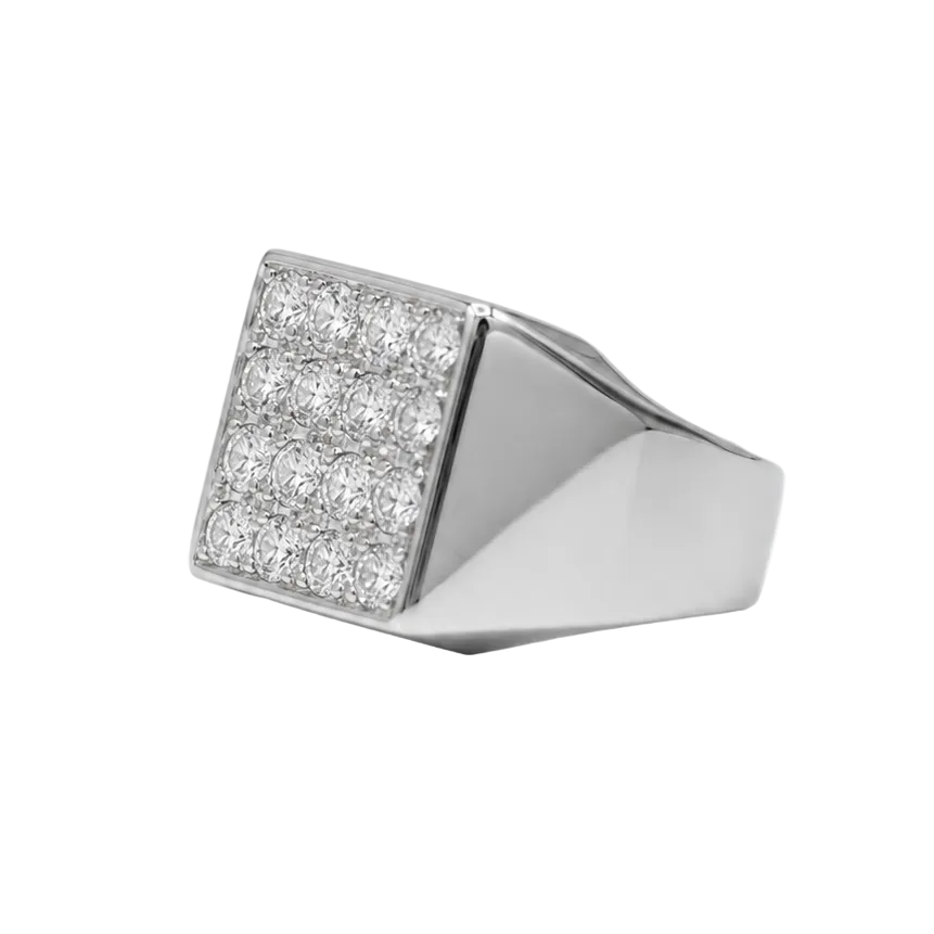 Bague Chevalière en or blanc et diamants