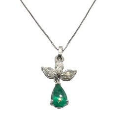 Collier Pendentif en or blanc, émeraude et diamants
