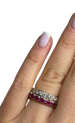 BAGUE AMOVIBLE OR 18K DIAMANTS RUBIS SAPHIRS (T.51)