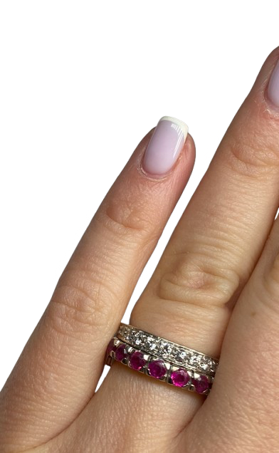 BAGUE AMOVIBLE OR 18K DIAMANTS RUBIS SAPHIRS (T.51)