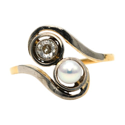 Bague Toi & Moi en or blanc, or jaune, perle et diamants