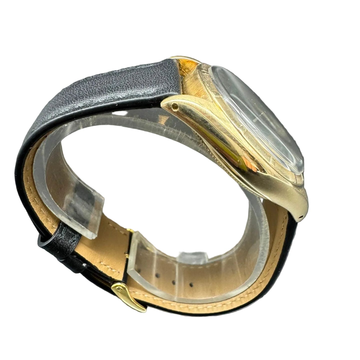 Montre ROLEX "Oyster Perpetual 34" en or jaune et cuir