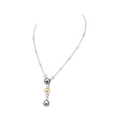 Collier Pendentif CARTIER "Muguet" en platine, perles et diamants