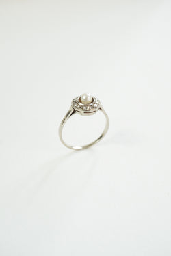 Bague cible or diamants et perle