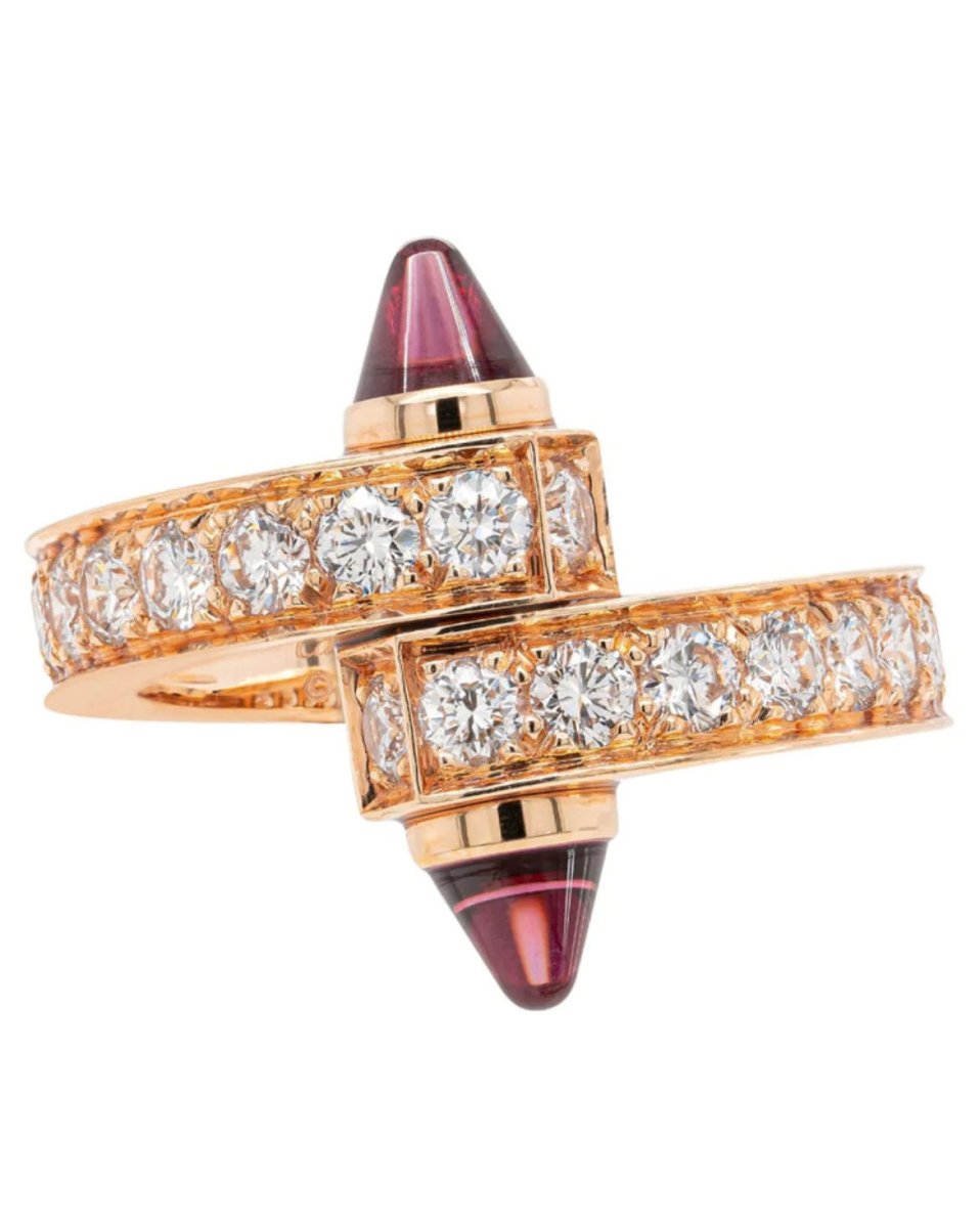 Cartier Menotte Bague bypass en or rose 18ct avec diamants et tourmaline rose - Castafiore