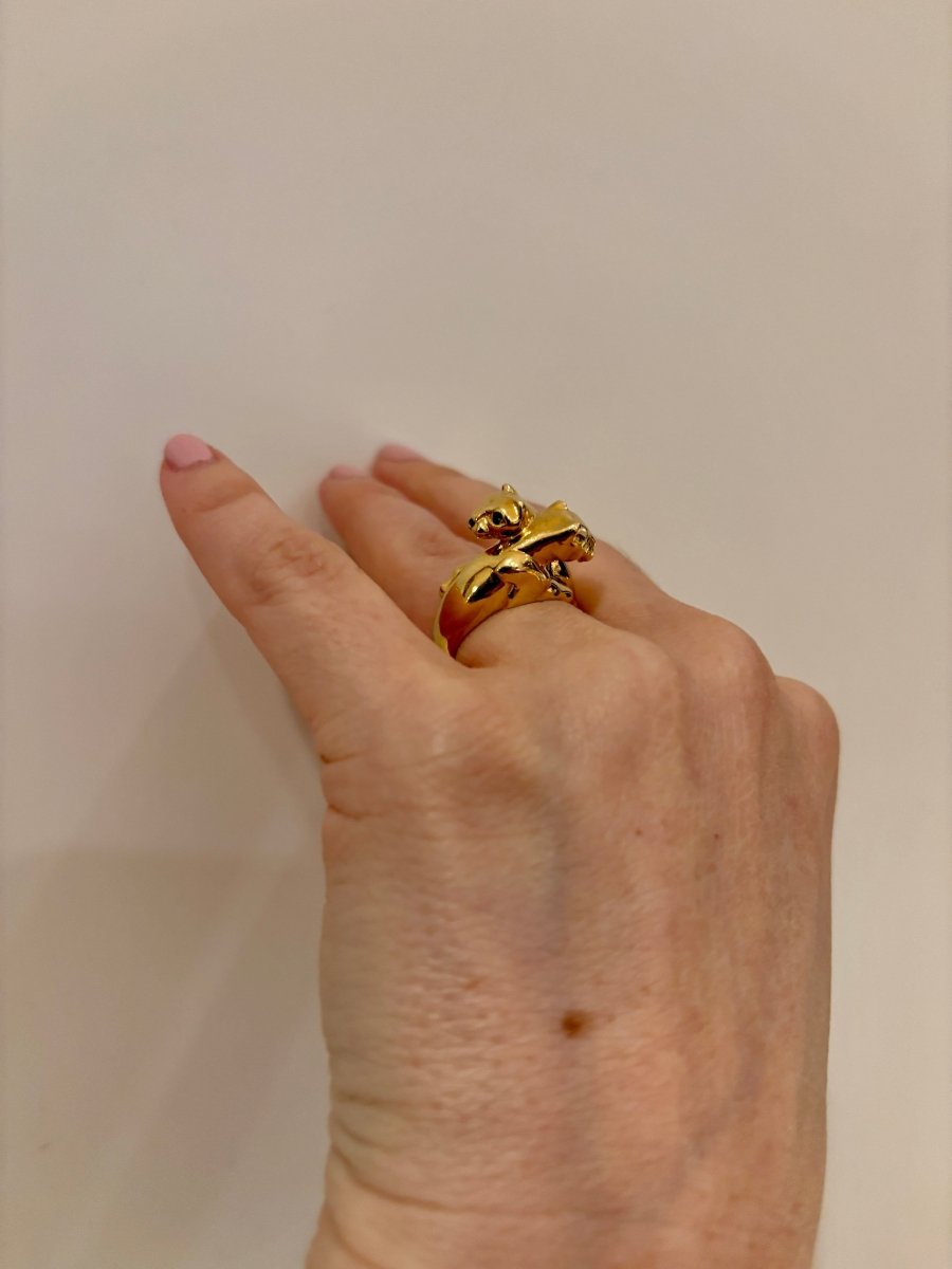 Cartier Panthère Double Head Emerald Yellow Gold Ring - Castafiore