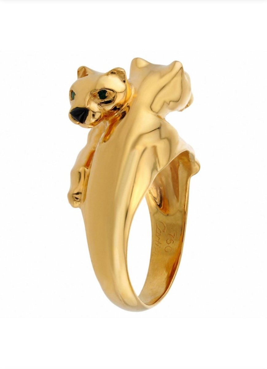 Cartier Panthère Double Head Emerald Yellow Gold Ring - Castafiore