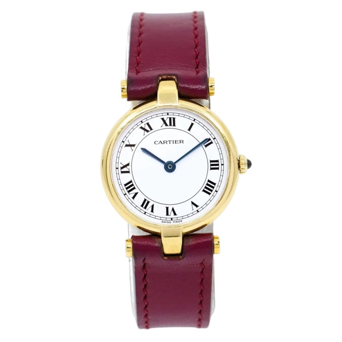 Cartier "Vendôme" en or jaune, cuir et saphir - Castafiore