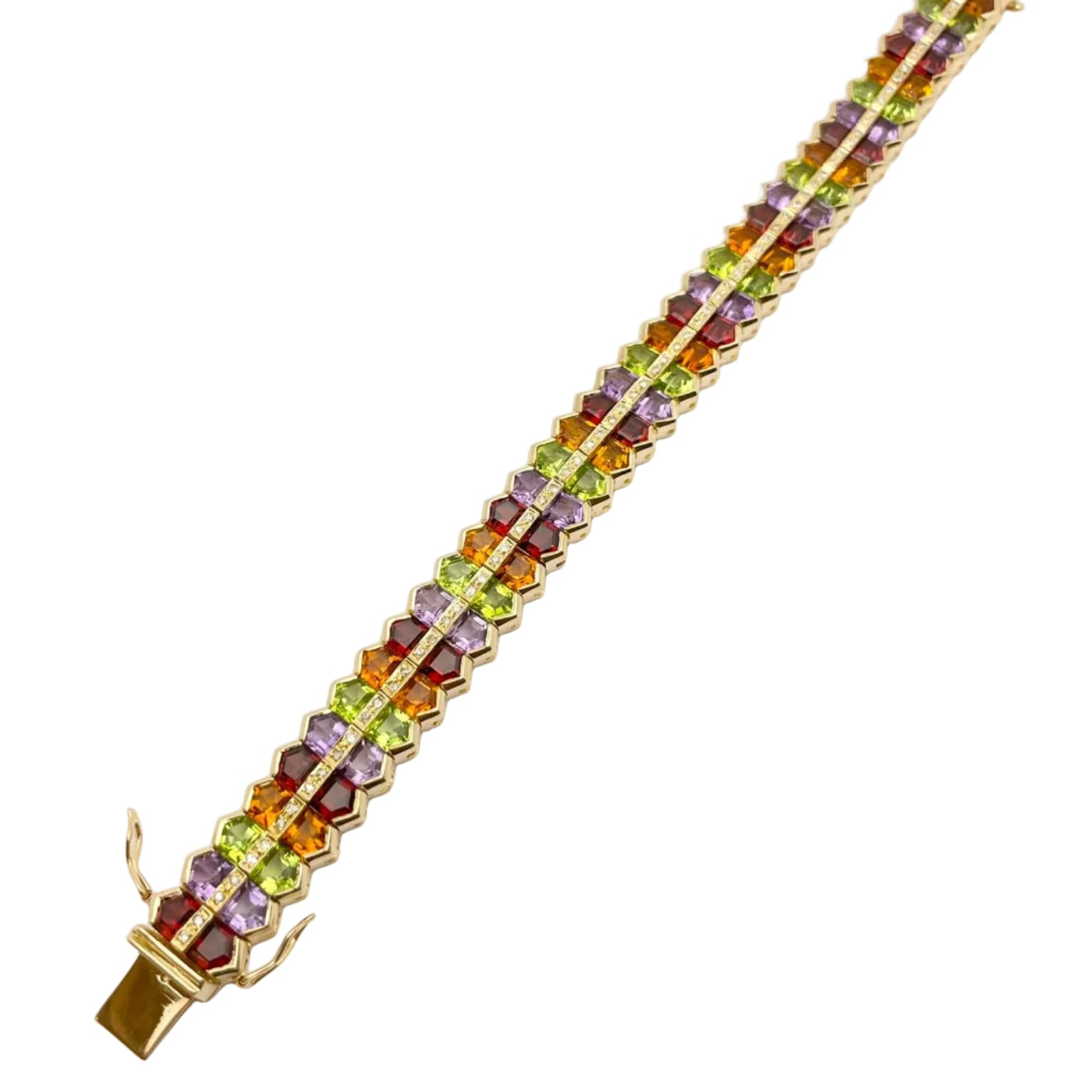 Bracelet GOUBLE' PARIS en or jaune, quartz, améthystes, tourmalines et diamants