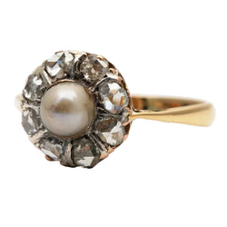 Bague Entourage en or jaune, perle et diamants