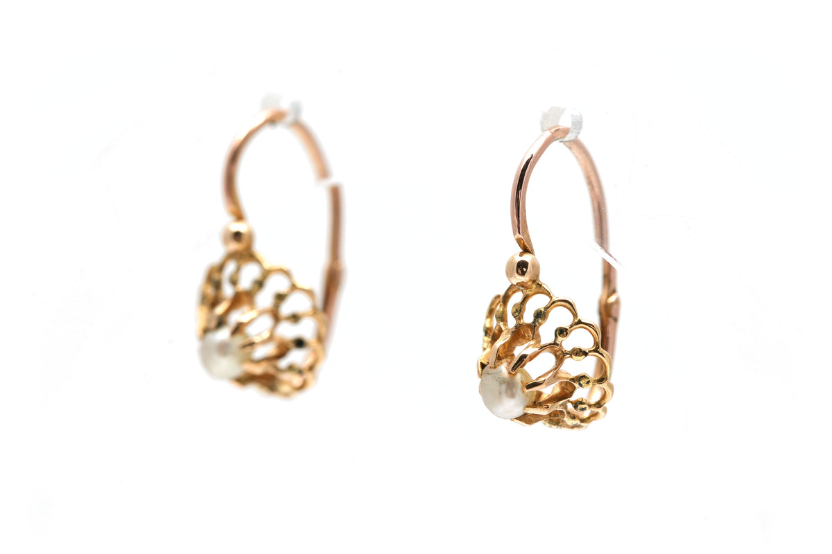 Boucles d'oreilles Dormeuses en or jaune et perles