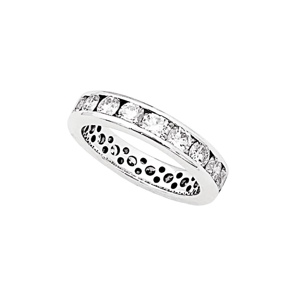 Bague alliance tour complet diamants, or blanc.