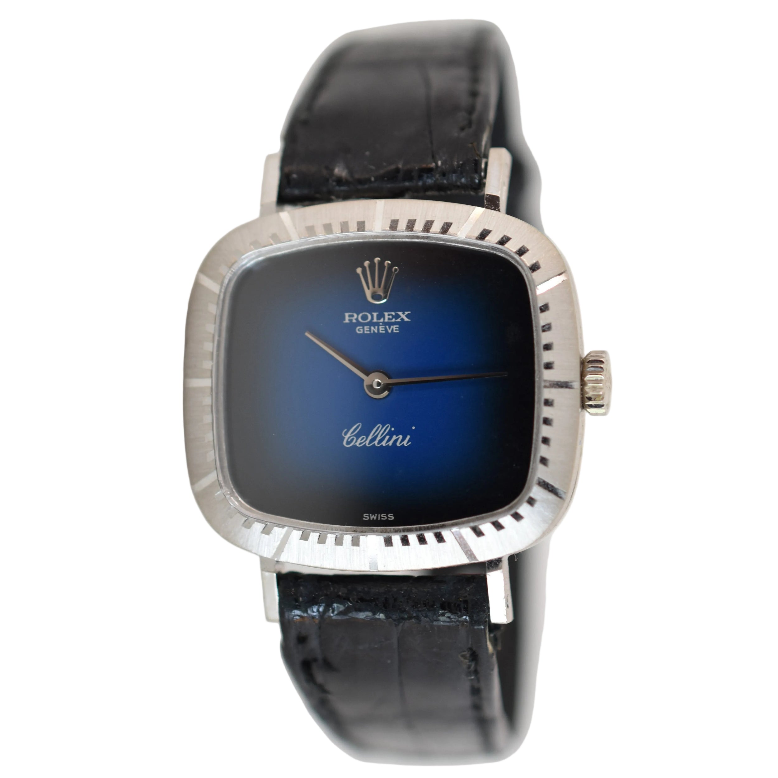 Montre ROLEX Cellini Zephir en or blanc, acier, cuir et rubis