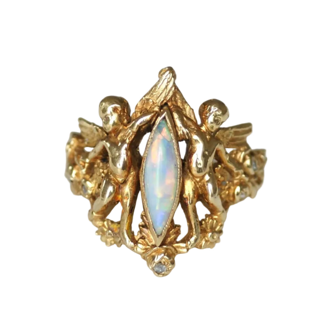 Bague en or jaune, opale et diamants