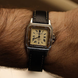 Montre CARTIER "Santos" en or jaune, acier et cuir
