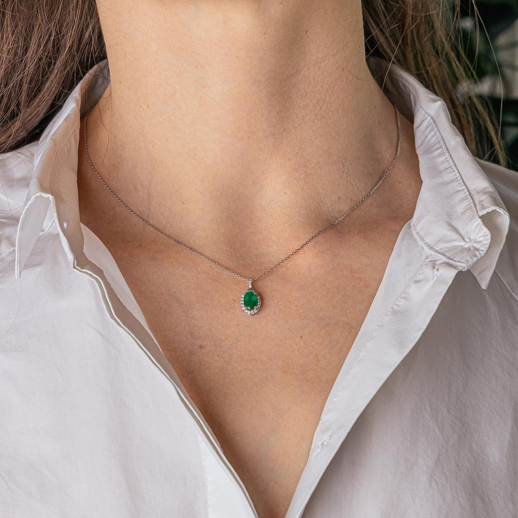 Collier Pendentif Or blanc Emeraude
