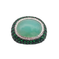 Bague Dôme en or blanc, quartz, grenats et diamants