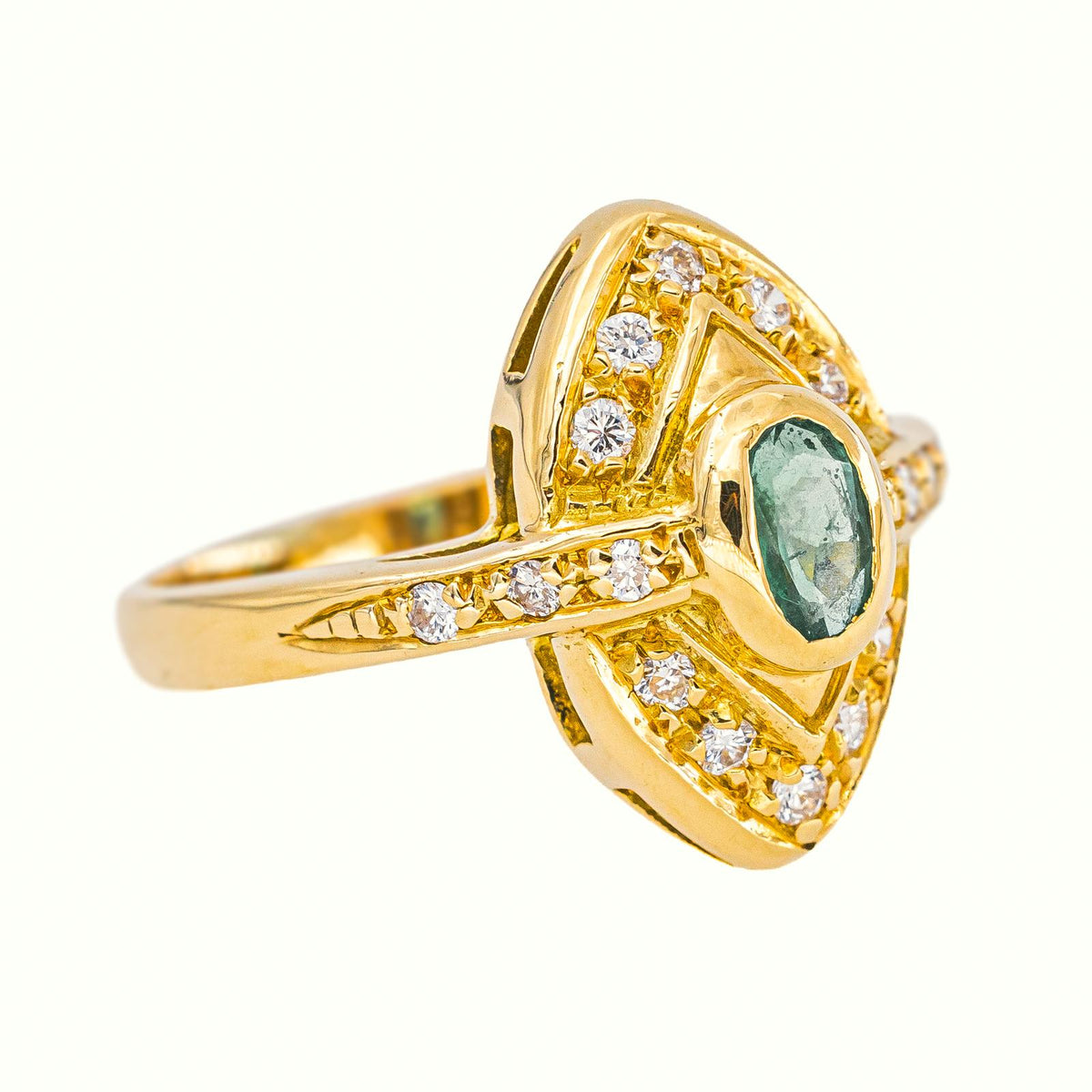 Bague  Marquise Or jaune Emeraude