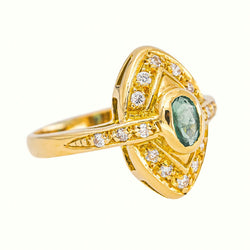 Bague  Marquise Or jaune Emeraude